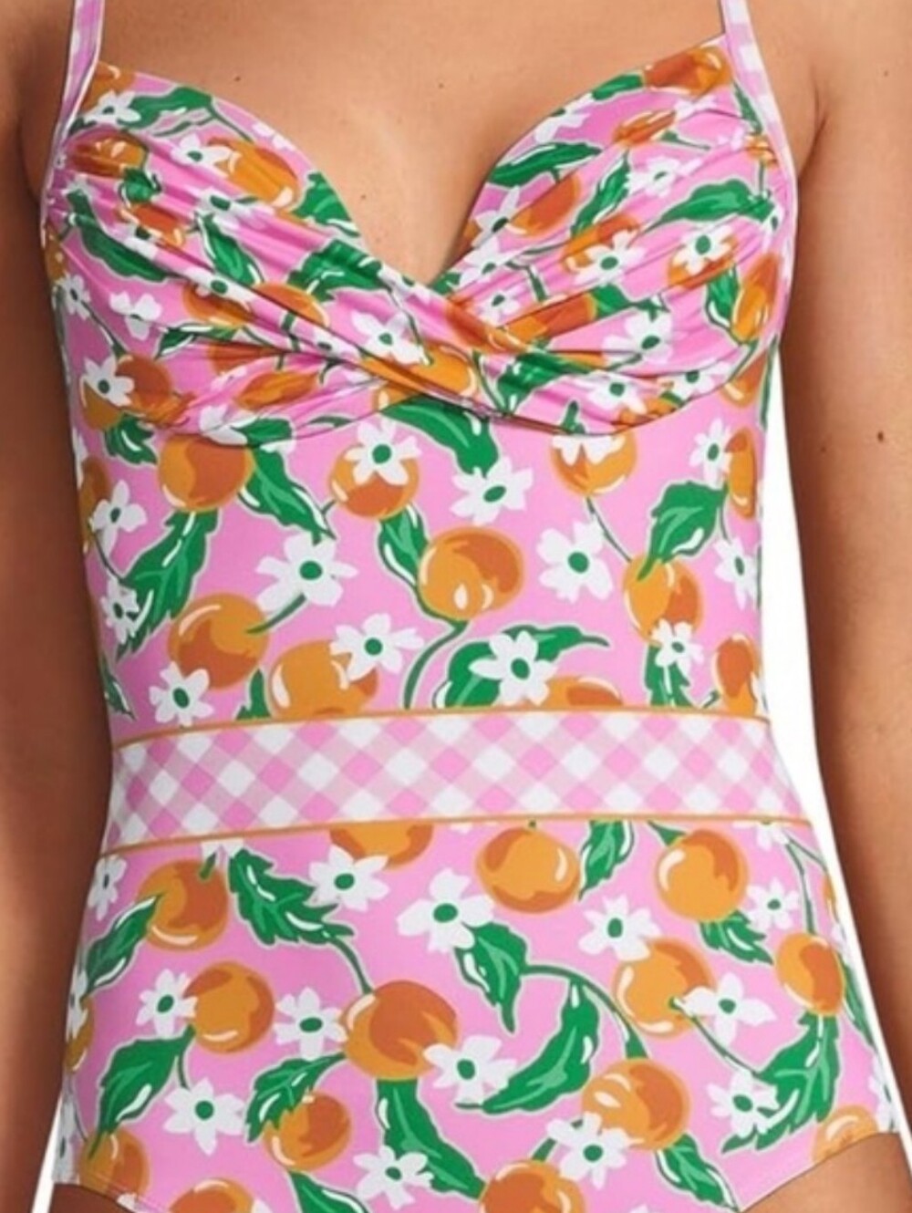 Draper James X Land's End One Piece Swimsuit Floral Orange Blossoms Print 8 8D